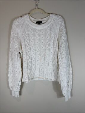 J. Crew White Cable-Knit Crewneck Sweater Size Small
